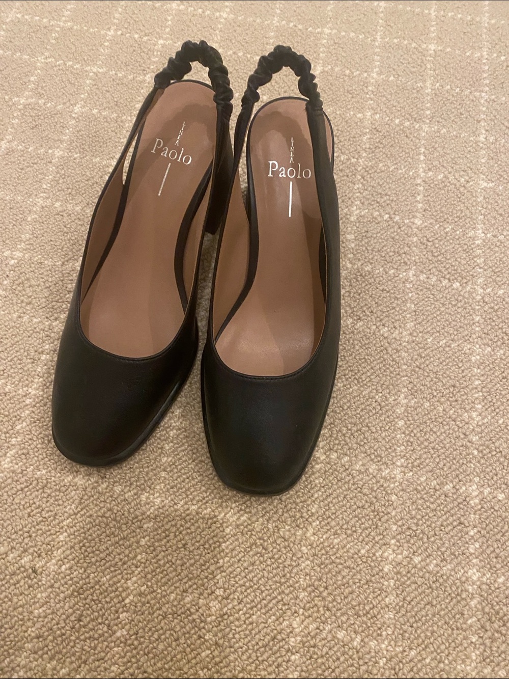 Paolo Black Square-Toe Slingback Pumps with Ruched Strap